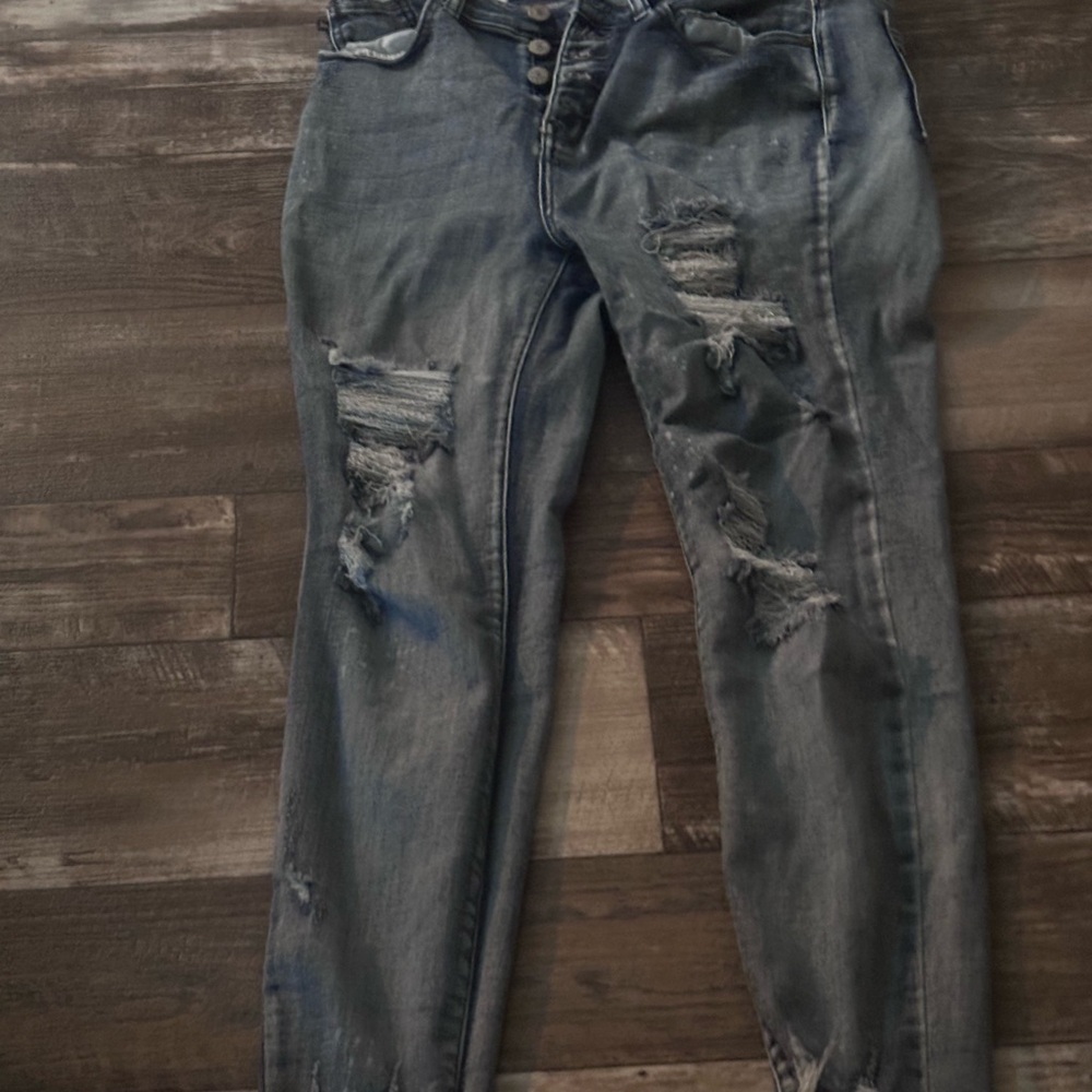 Judy Blue Distressed Gray Boyfriend Jeans